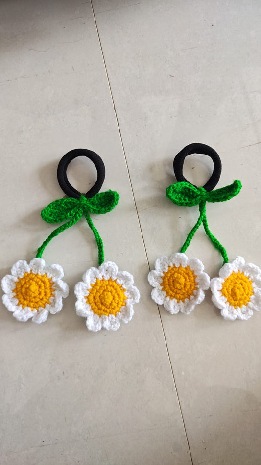 Set of 2 pcs Handmade Crochet Daisy Hair Tie