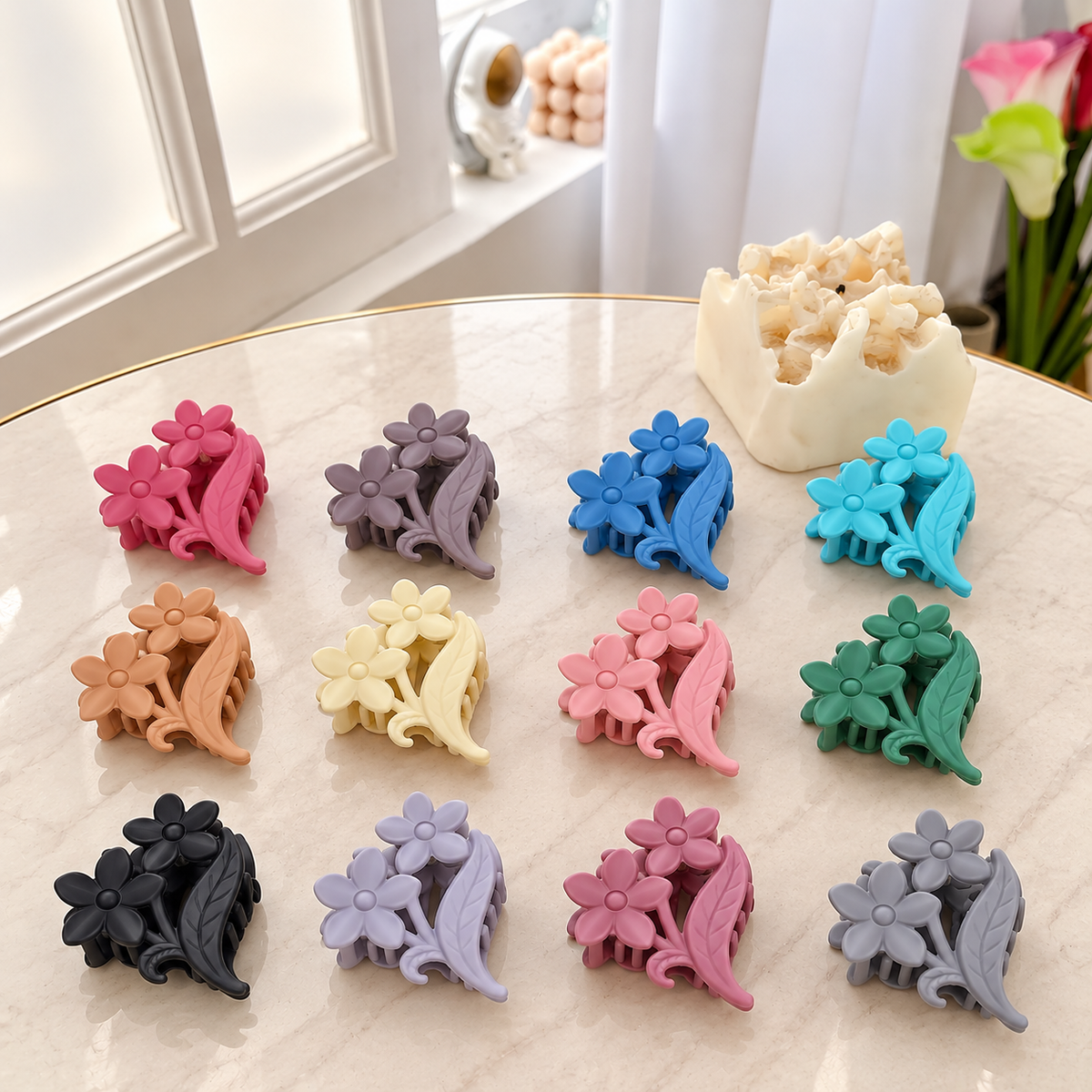 Matte Floral Hair Clutcher – Set of 12