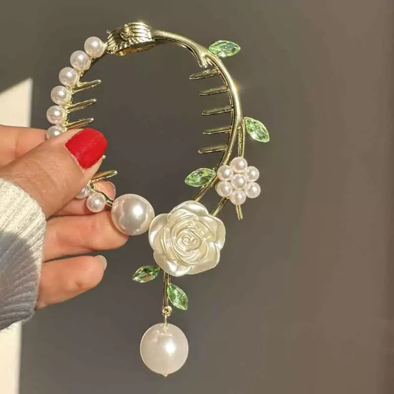 Pearl Rose Floral Hair Clutcher