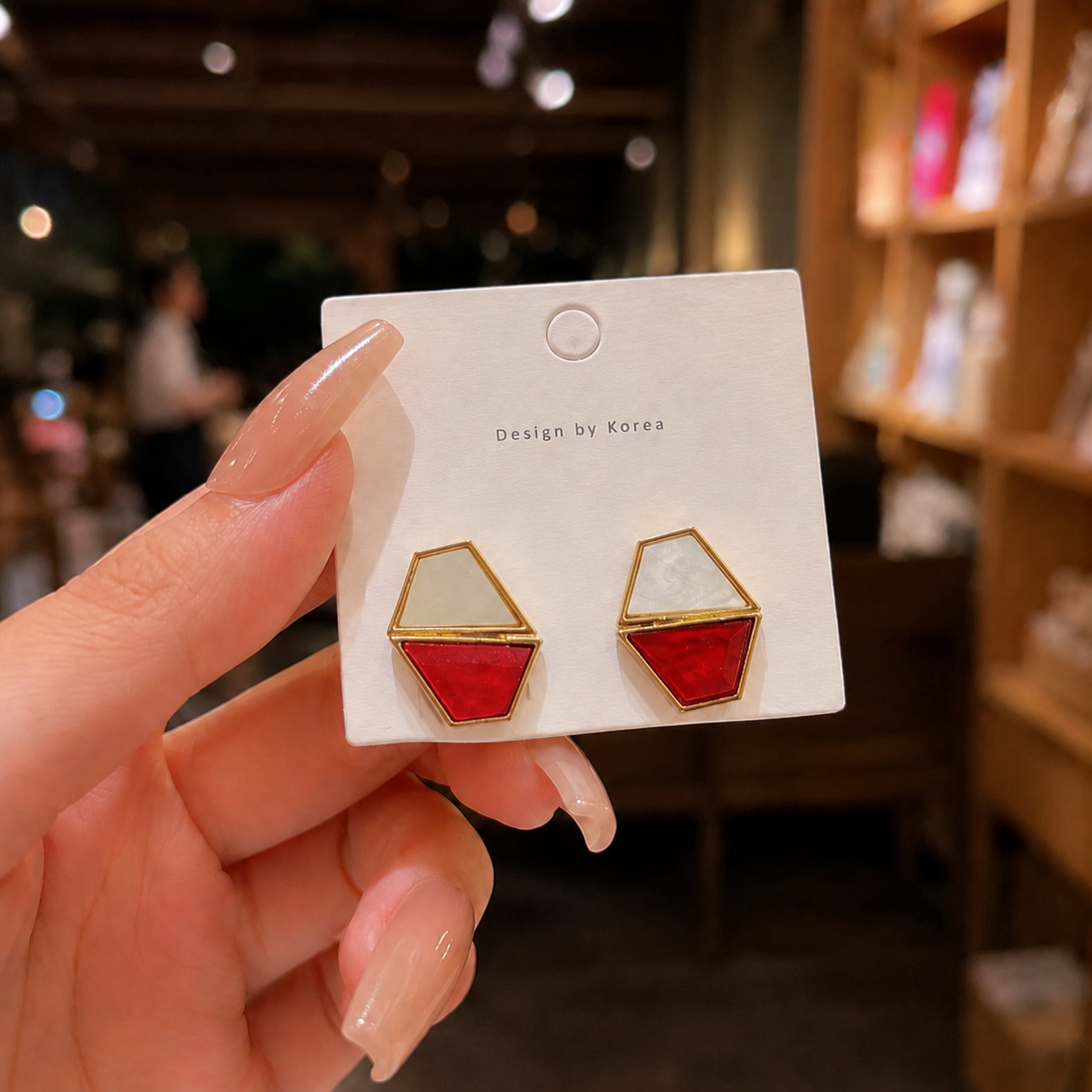 Korean Design Color Block Polygon Stud Earring