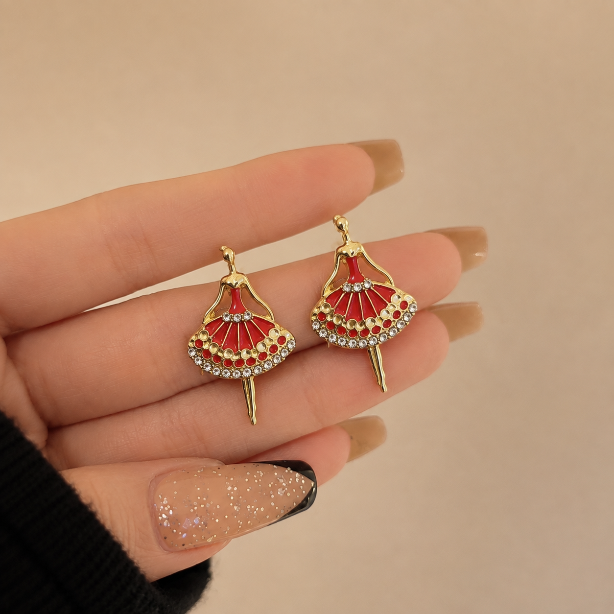 ballerina dancer enamel and rhinestone stud earrings