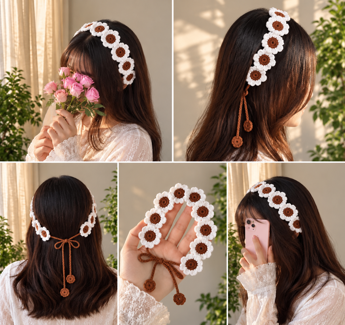 handmade crochet daisy flower headband