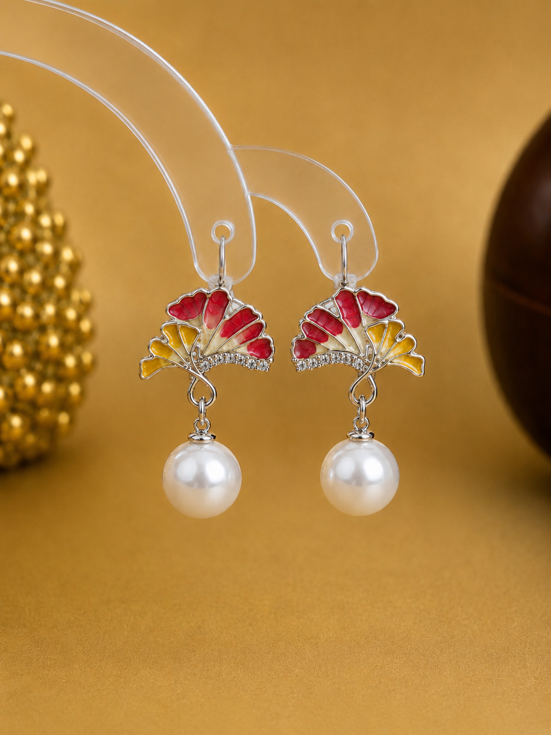 Korean Design Half Flower Pearl Drop Earring