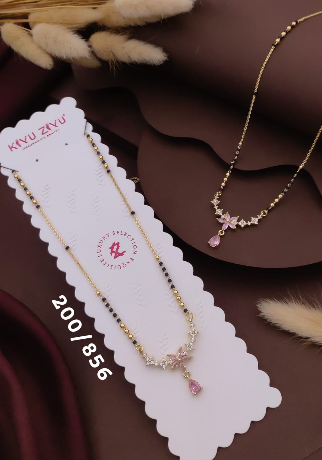 pink flower cubic Zircon mangalsutra only pendant anti tarnished