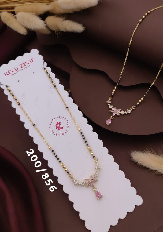 pink flower cubic Zircon mangalsutra only pendant anti tarnished