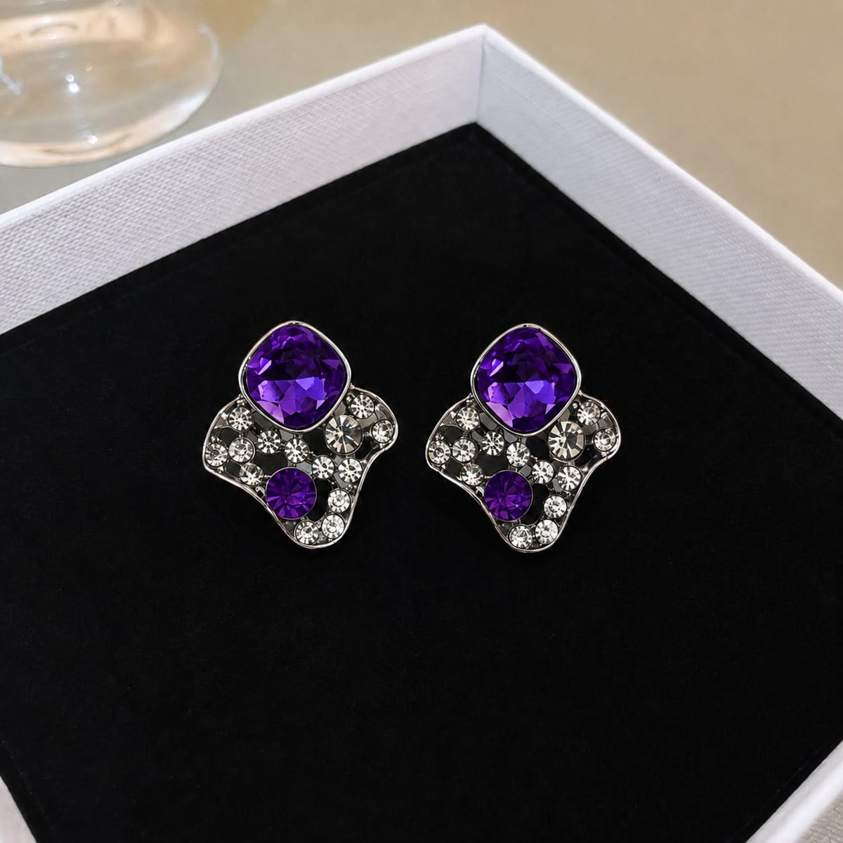 silver-toned crystal statement earring