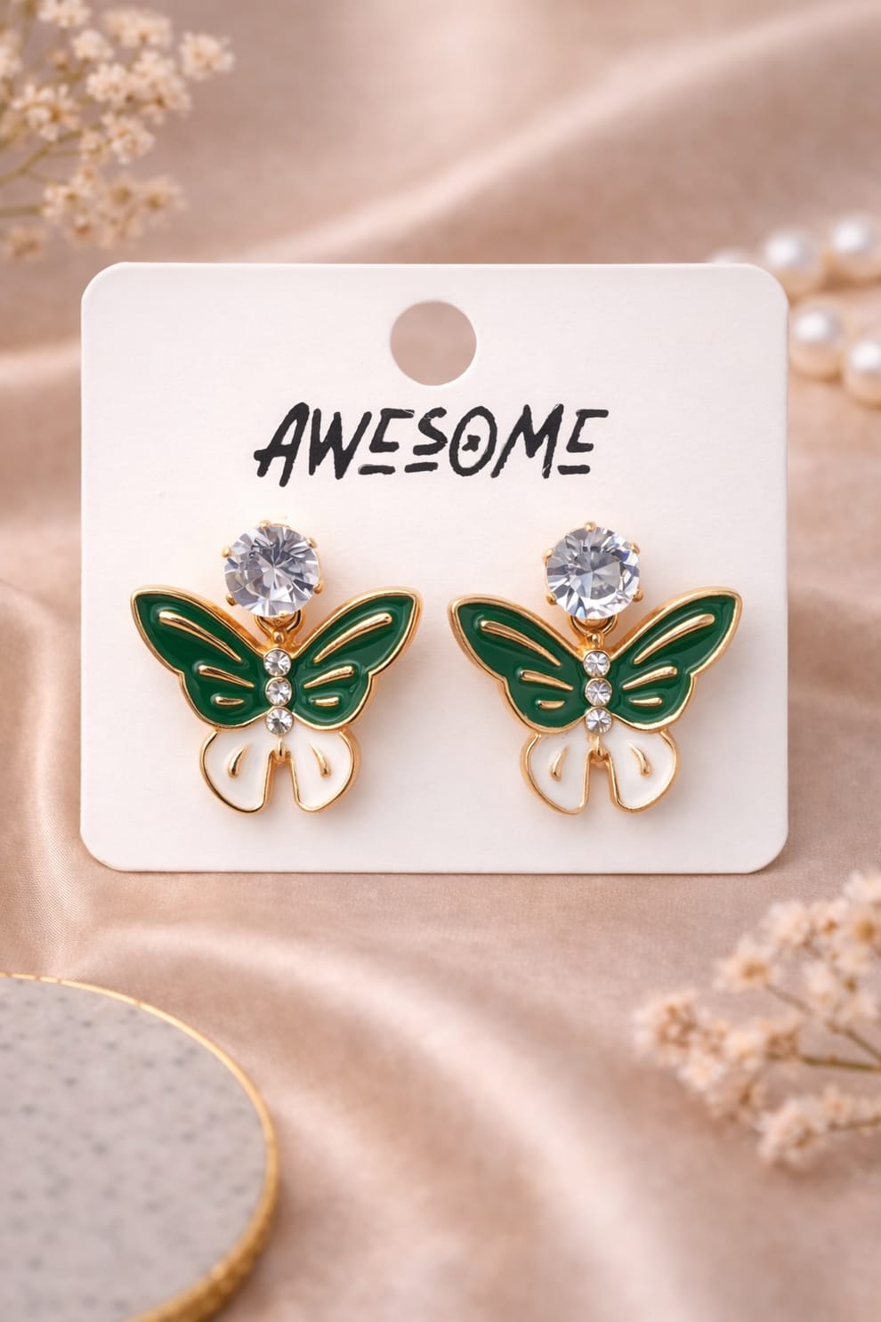 Korean Crystal Butterfly Drop Earrings