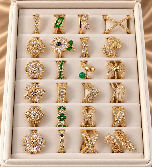 ✨ Premium Kiyu Ziyu Adjustable anti tarnished Rings – Set of 24 Pcs ✨