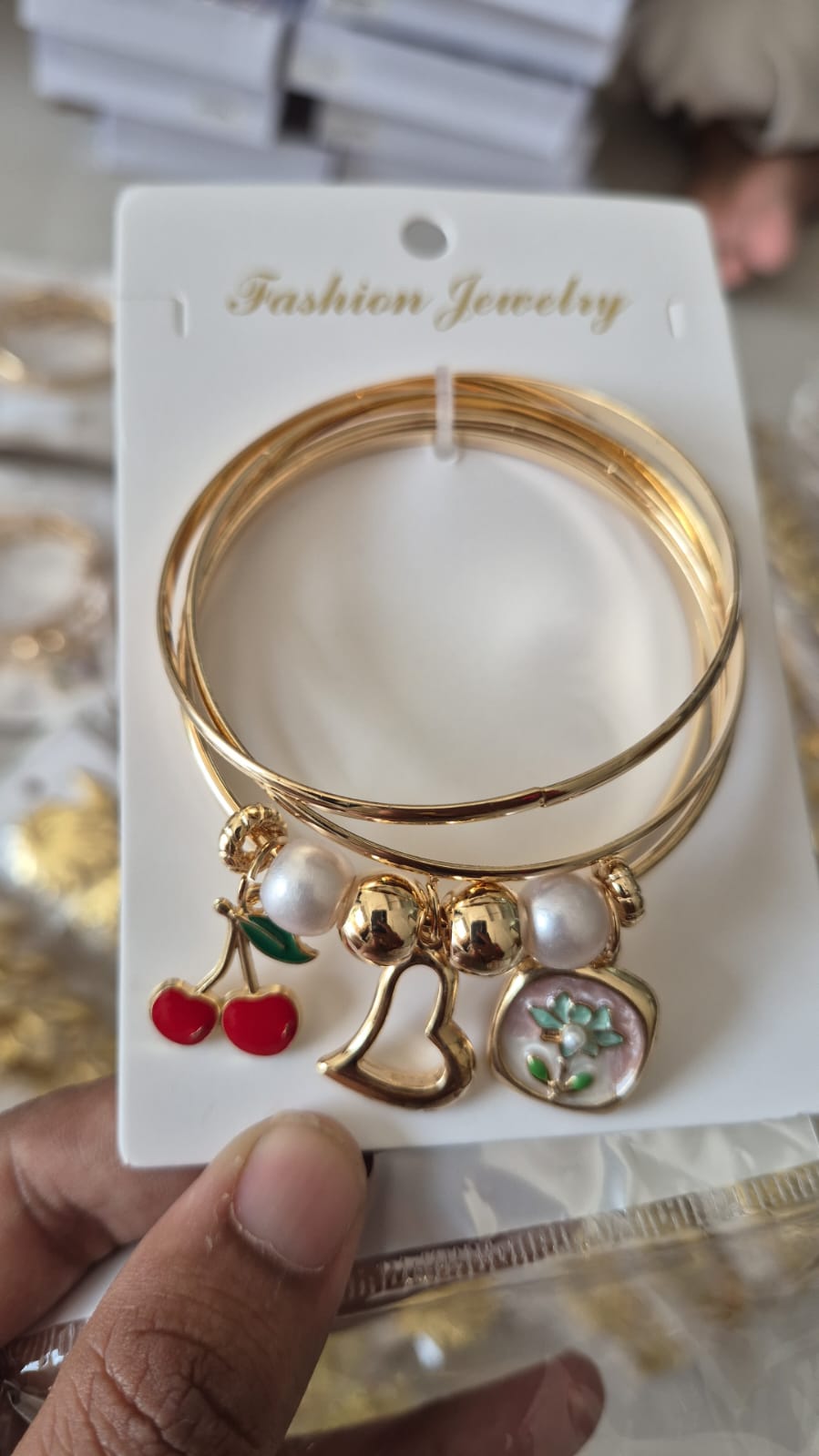 Set of 5 pcs golden plated Multilayer regular size bracelet with charms