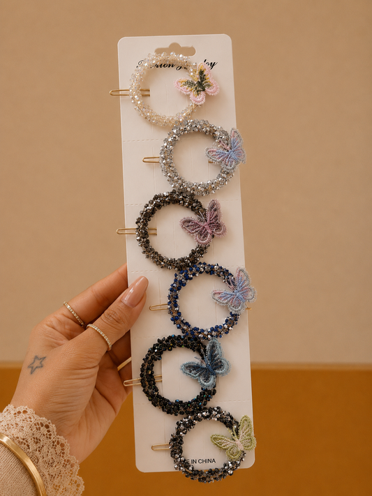 Set of 6 pcs crystal Korean hair pin