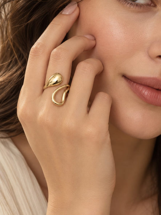 Gold-Tone Sculpted Teardrop Open Ring
