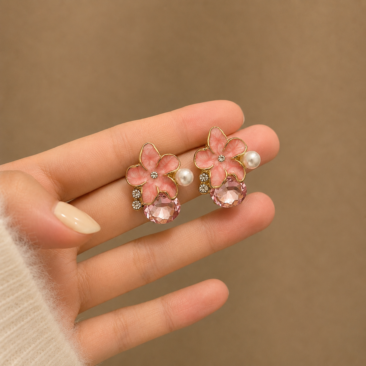 Korean Design Small Flower Ston Drop Earring
