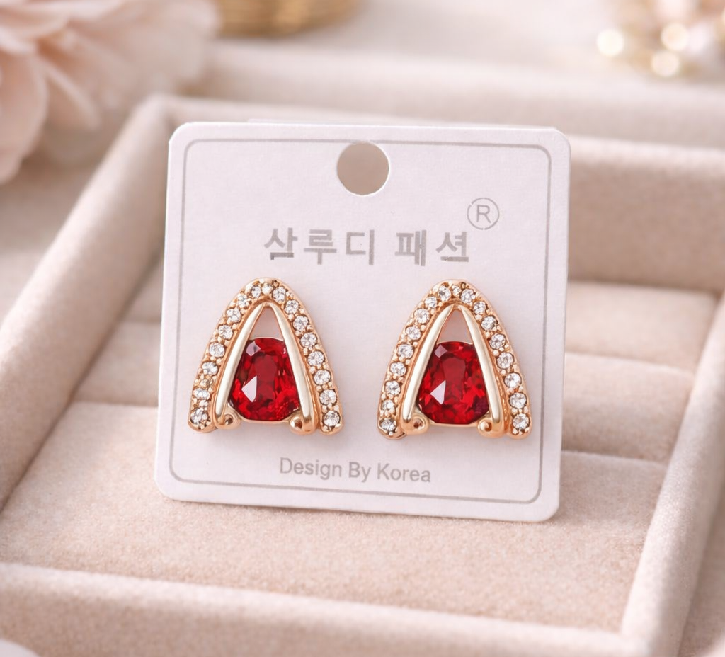 Elegant Triangle Stud Earrings, Emerald  Stone for Girls and Women