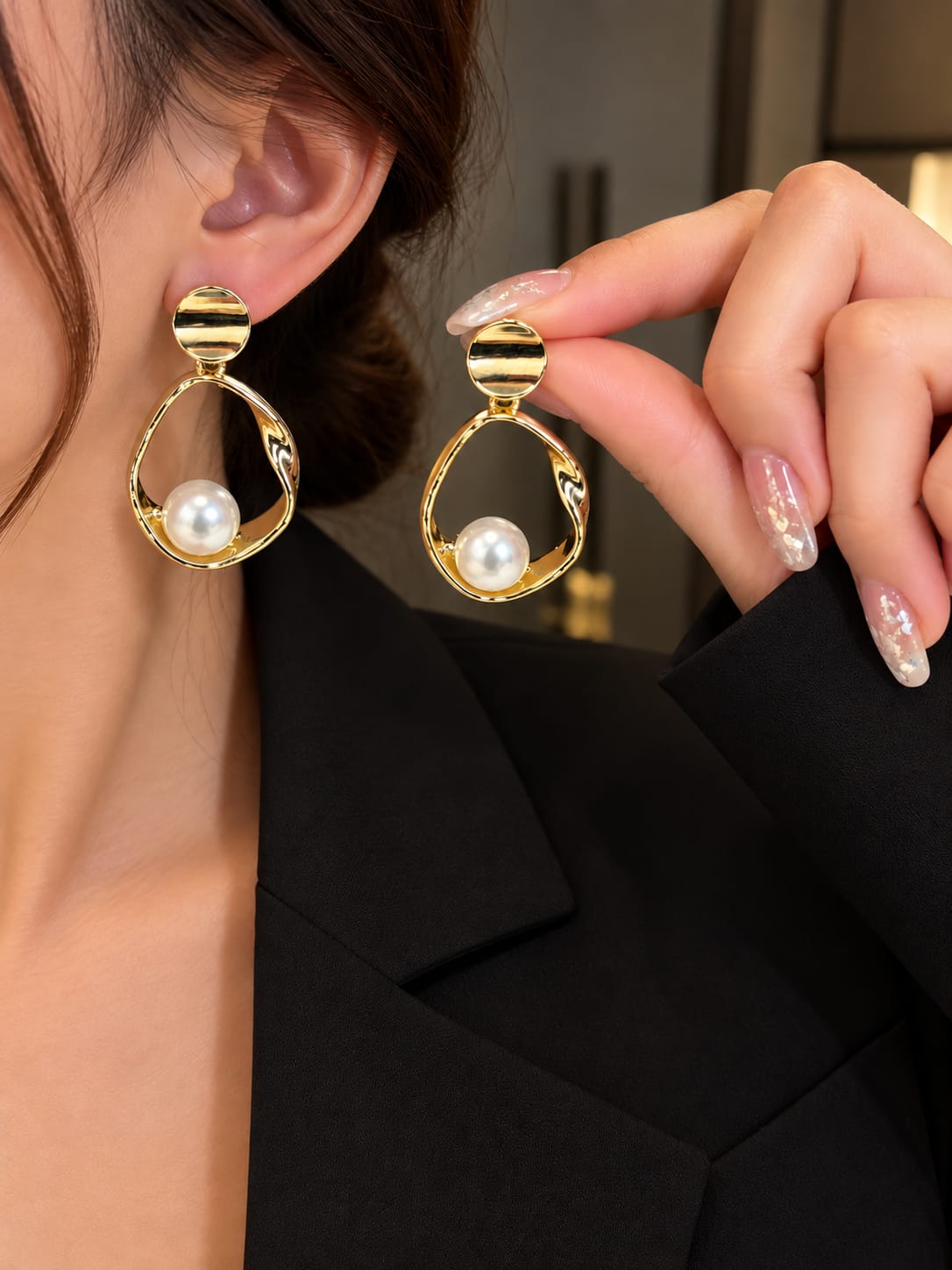 Gold-Tone Pearl Teardrop Dangle Earrings