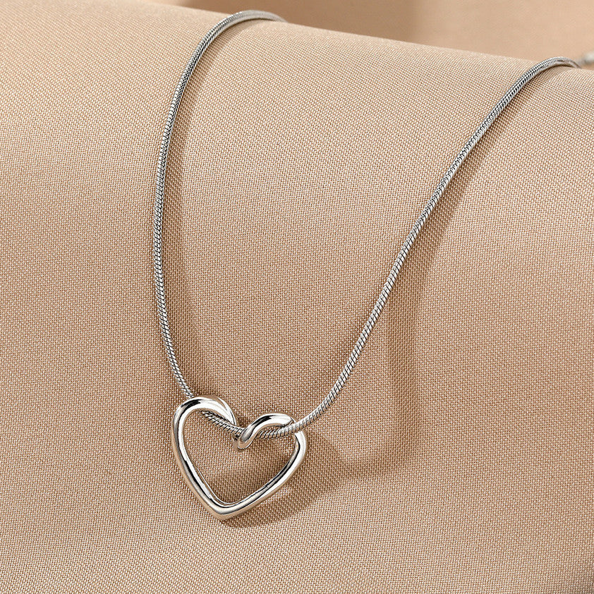 Anti-Tarnish Open Heart Pendant Necklace
