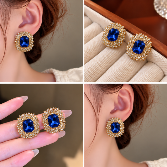 rectangular crystal and rhinestone stud earrings