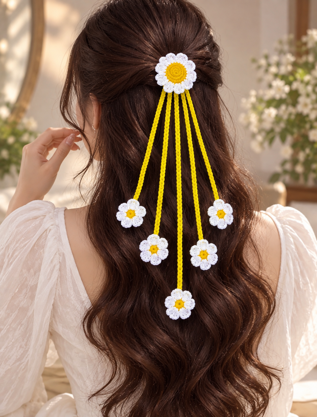 Handmade Crochet daisy hanging clip premium quality