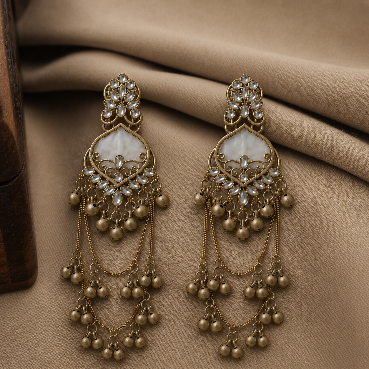 Heritage White Stone Kashmiri Earrings