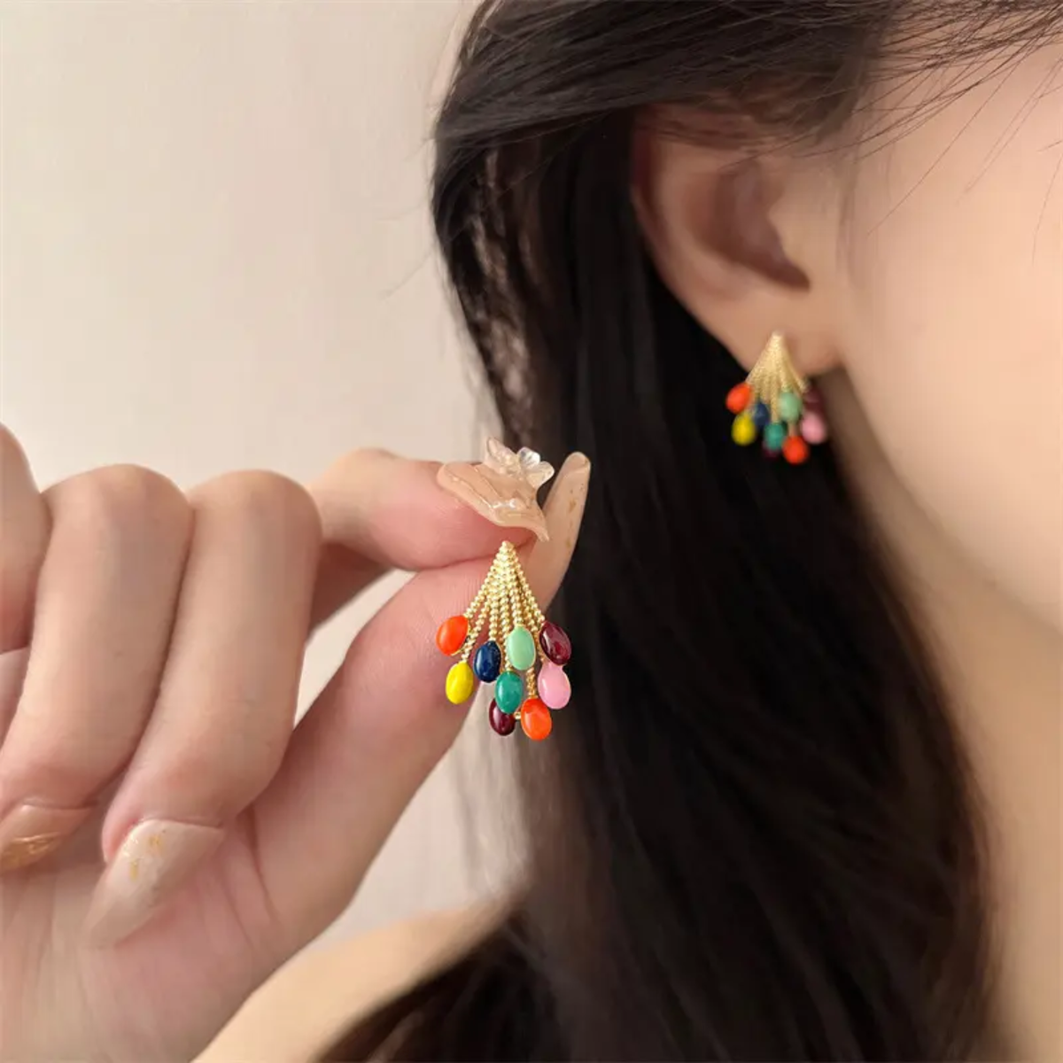 gold-plated colorful balloon cluster stud earring