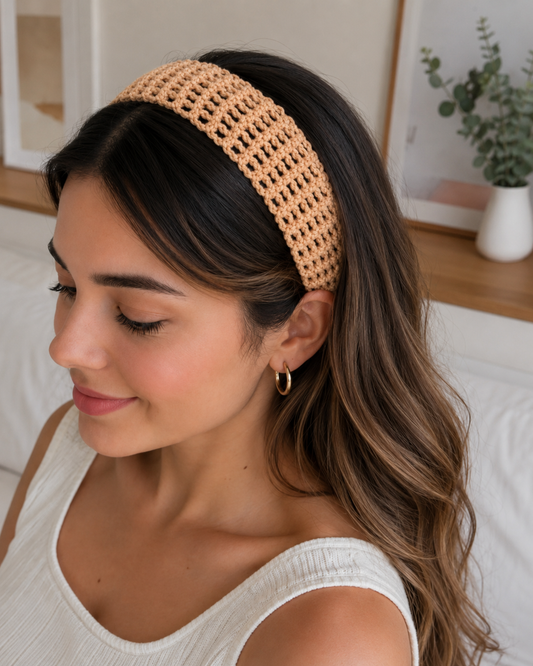 Set of 2 pcs crochet handmade coffee colour mesh headband