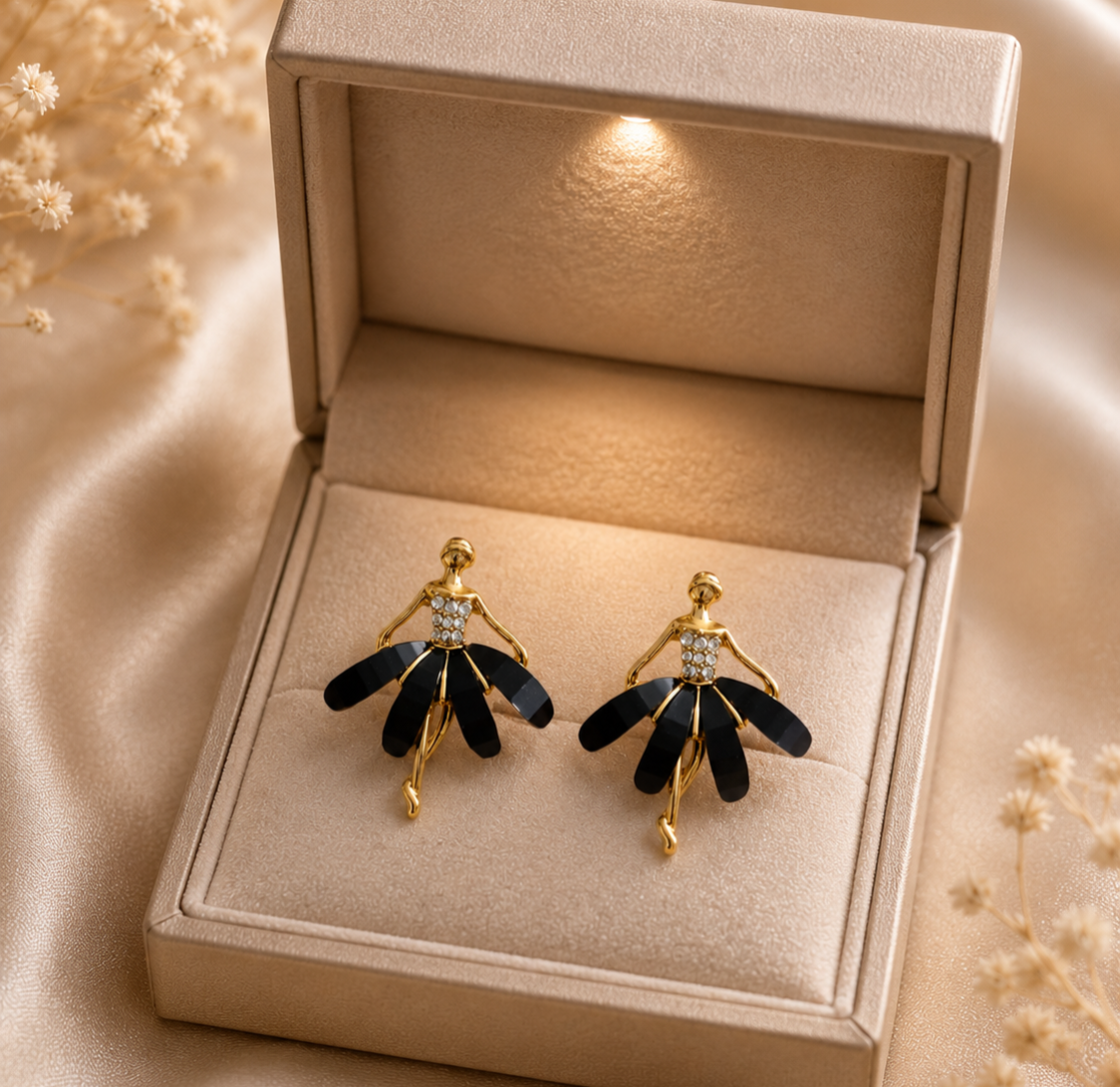Korean Design Floral Dancer Gold & Crystel Drop Earring