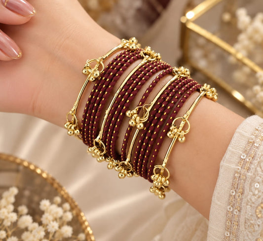 Set of 16 pcs coffee colour matte finishing with Kashmiri bangles