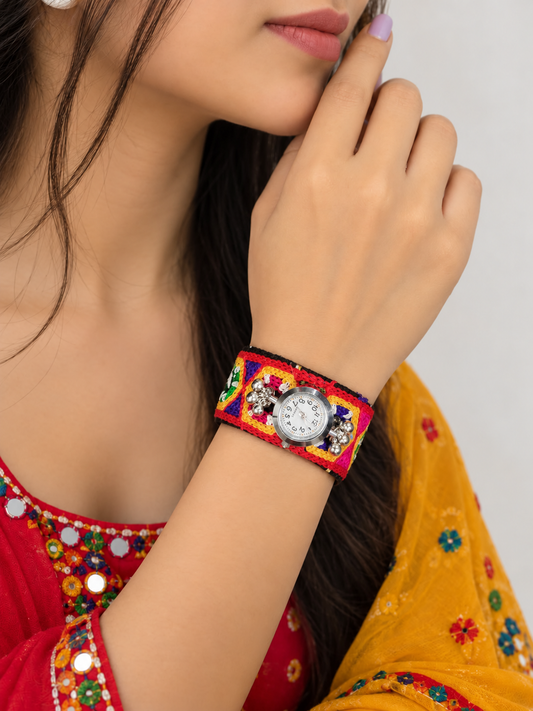 multicolor ethnic boho cuff bracelet watch