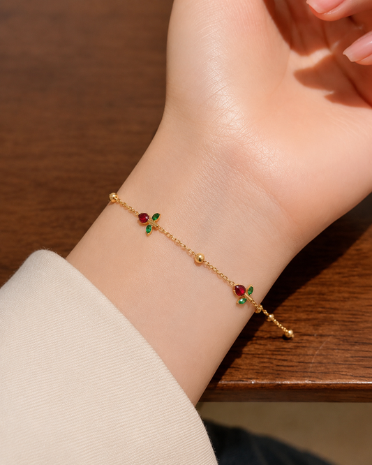 Kiyu ziyu anti tarnished tulip red & green zircon bracelet