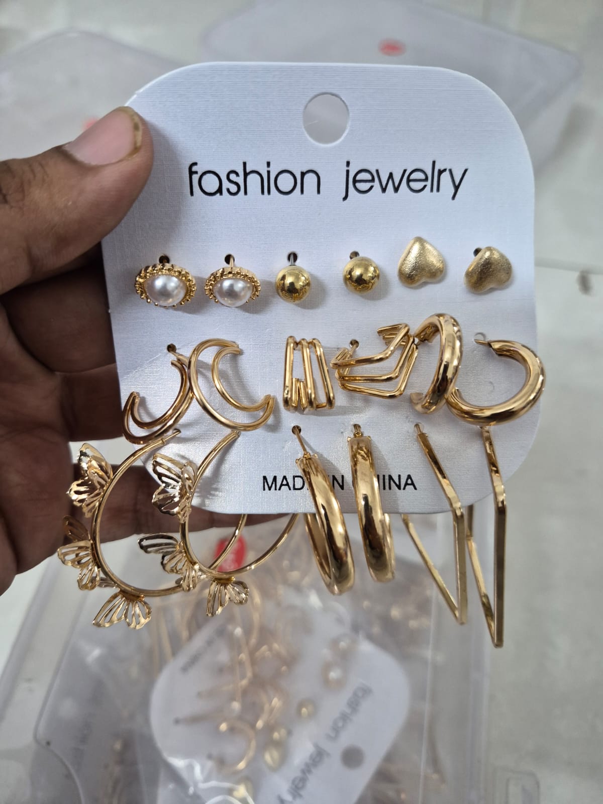 Set of 9 pair Golden Pearl Hoop And Stud Earrings Set
