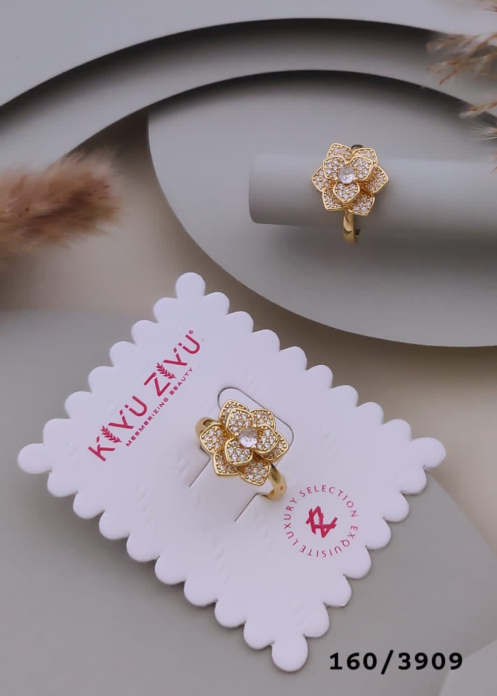 Gold-Tone Crystal Flower Statement Ring (rotate)