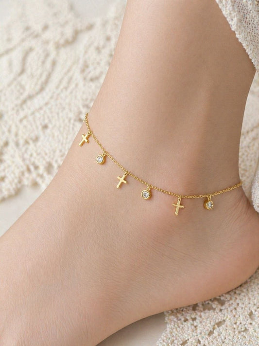 Elegant cross charm anklet cum bracelet