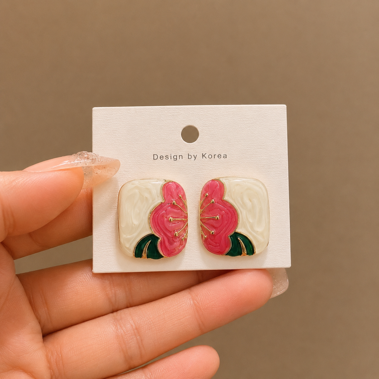 Korean Design Square Enamel Stud Earrings