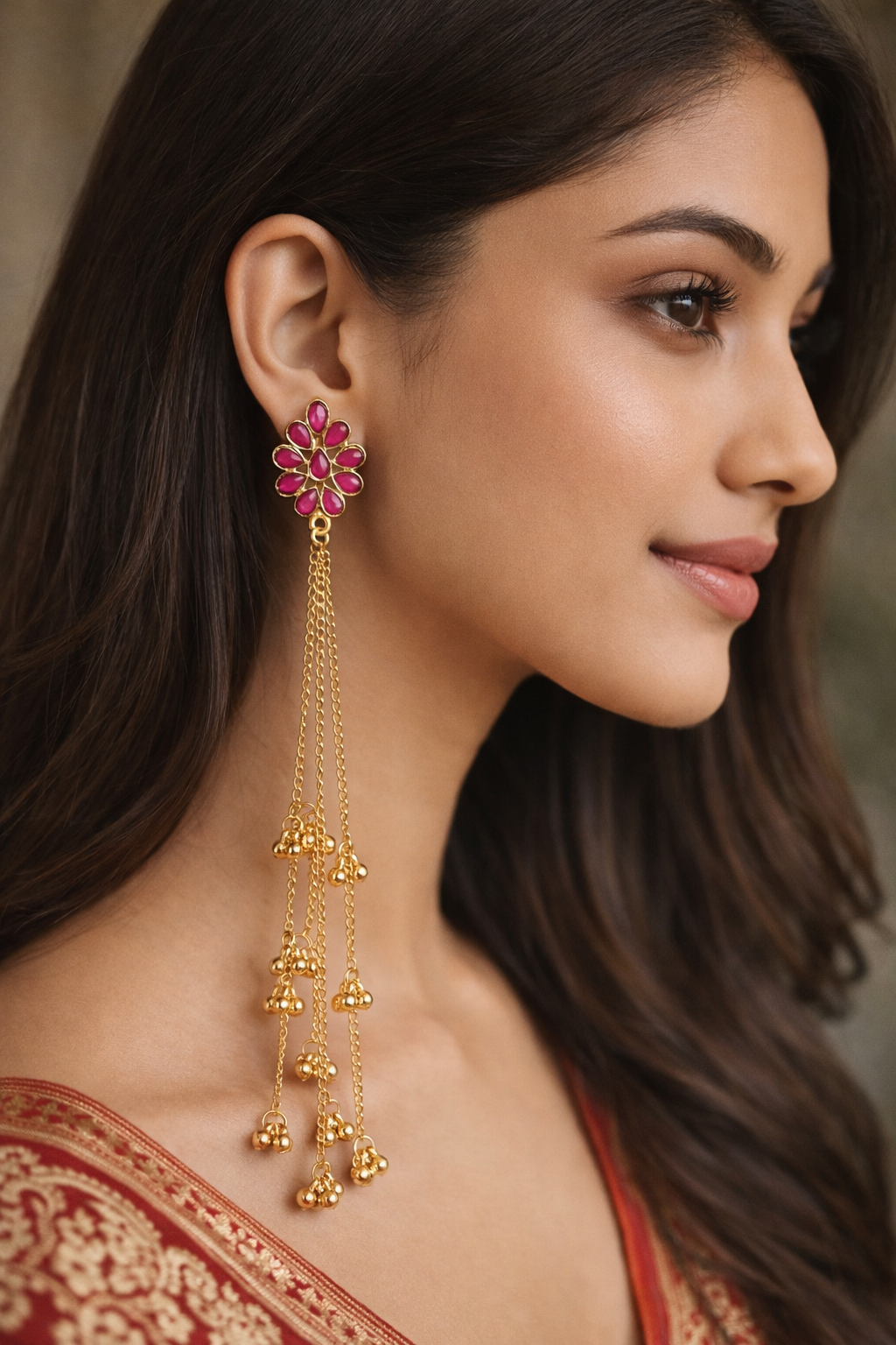 Kashmiri Earrings Long with Ghungroos