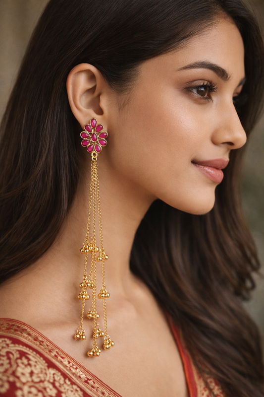 Kashmiri Earrings Long with Ghungroos