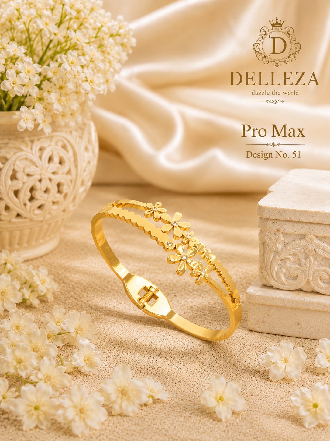 Stainless Steel Flower Hollow Bracelet Romantic Floral Love Daily Wear