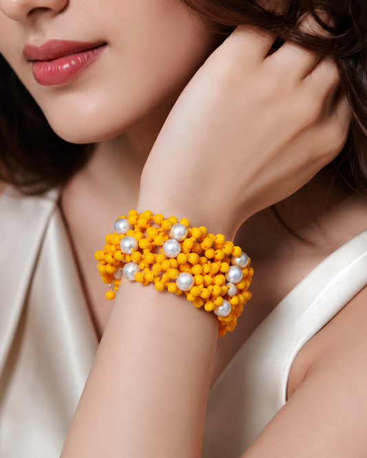Multi-Layer Beaded Stretch Bracelet with Pearl Accents