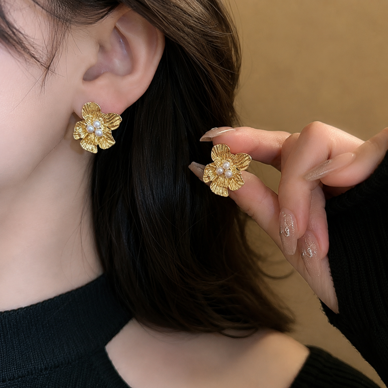 Korean Design Golden Flower Earring