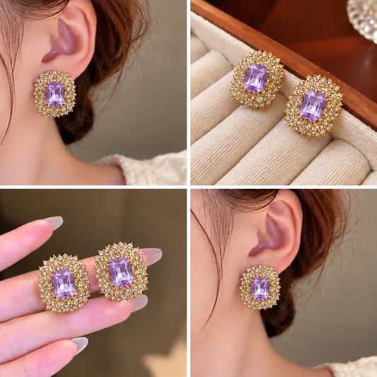 rectangular crystal and rhinestone stud earrings