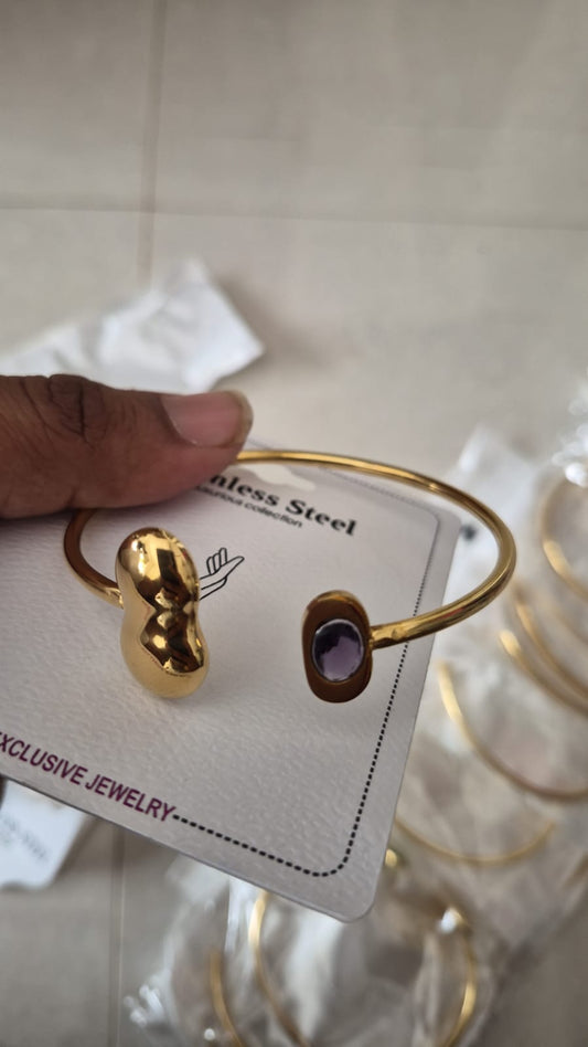 stainless-steel open purple stone cuff bracelet