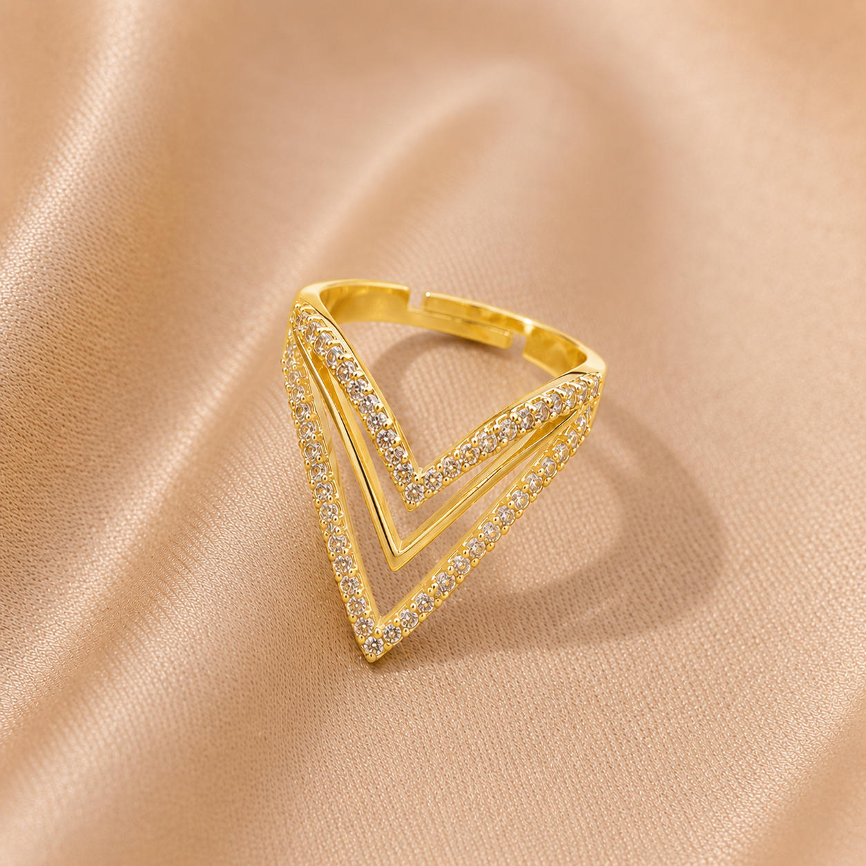 Kiyu Ziyu Adjustable Triple V Shape Zircon Ring
