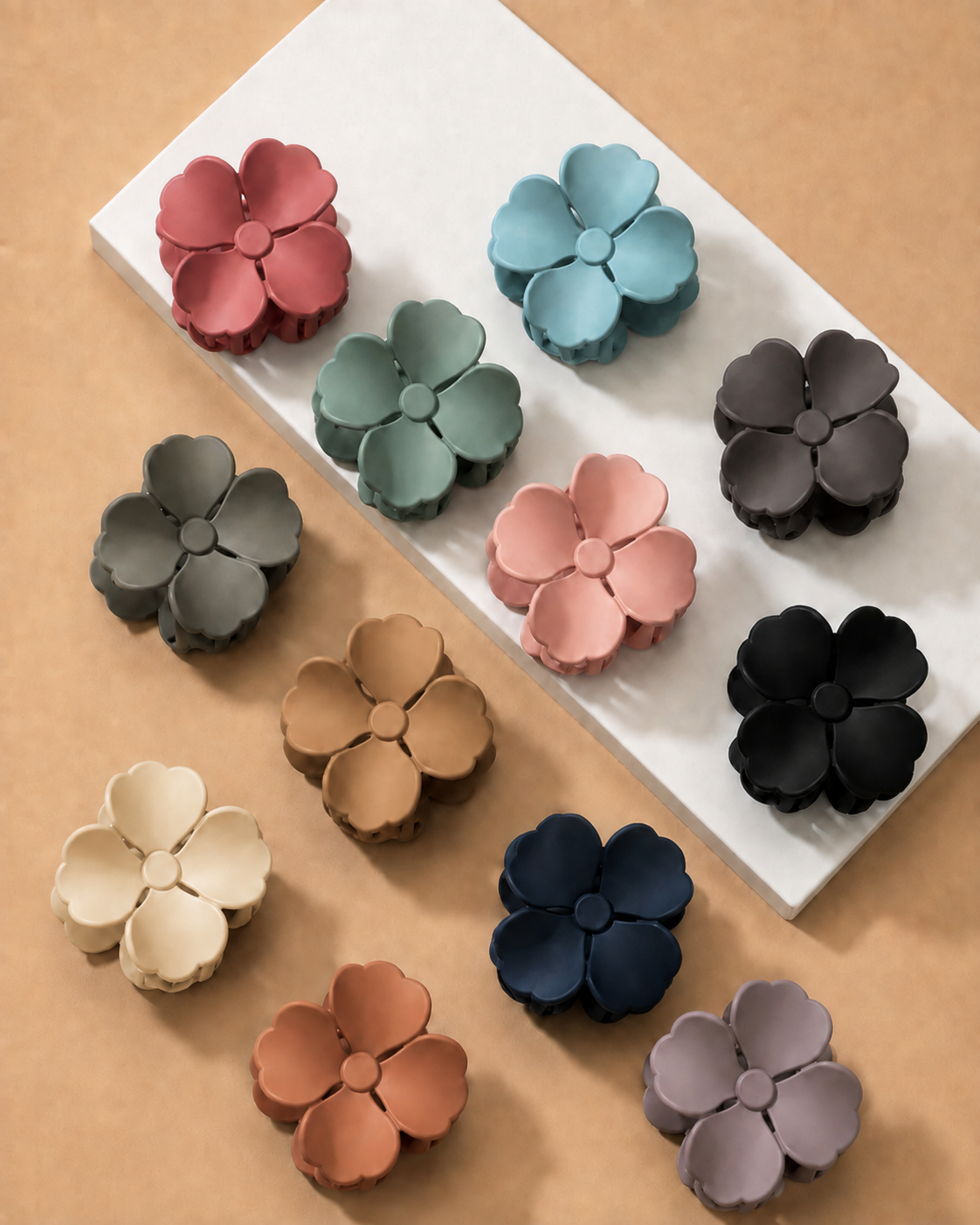 Set of 12 pcs Matte Finish Flower Shape Hair Claw