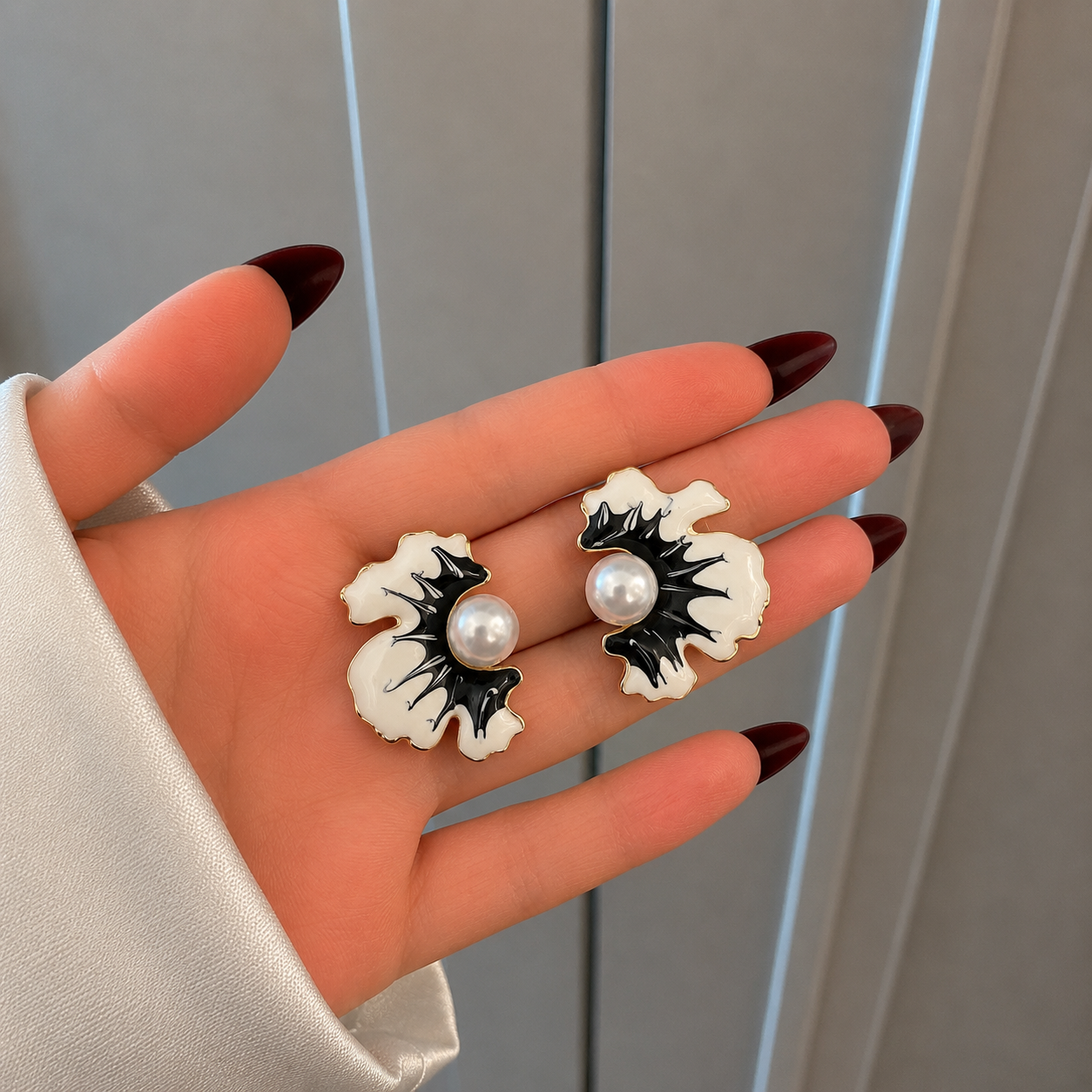 Korean Stylish White & Black Earring