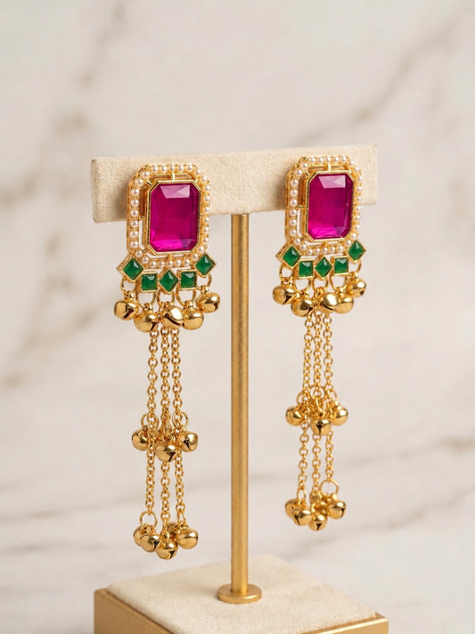 Kashmiri Ghungroo with pink stone Hanging Earring