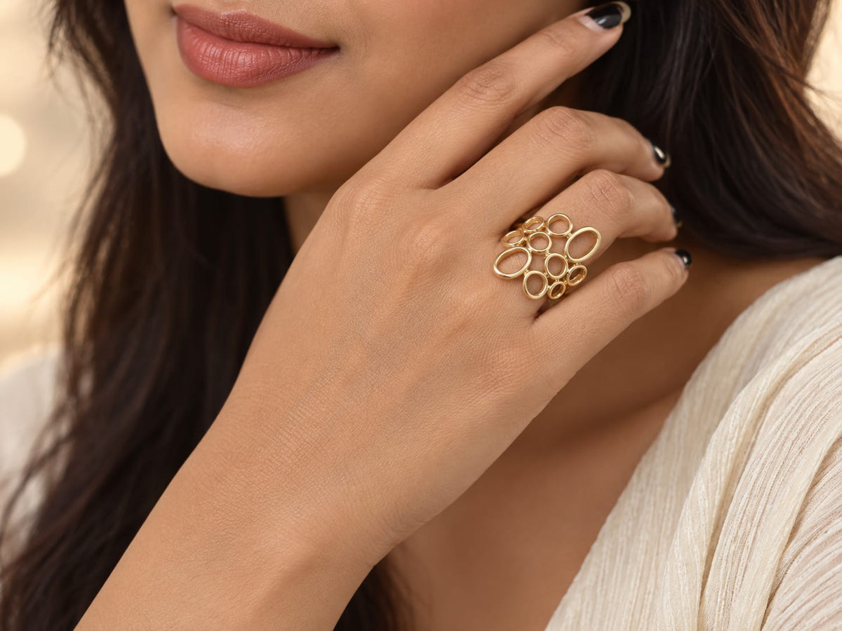 Gold-Tone Bubble Circle Statement Ring
