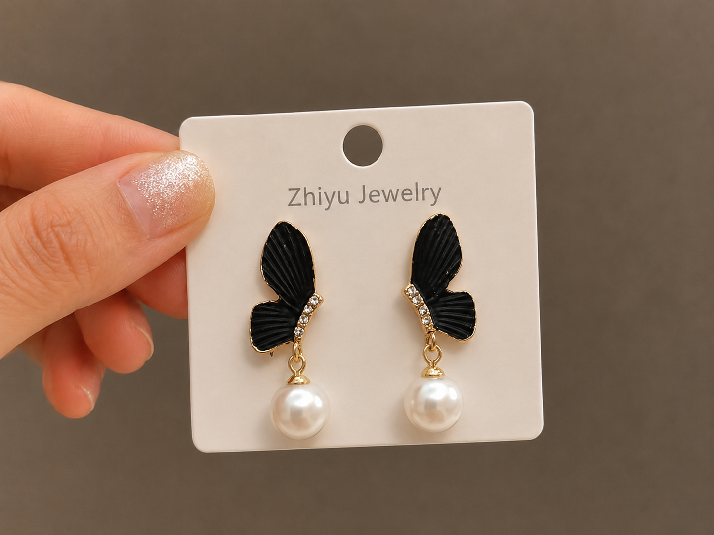 Korean half Butterfly Black Earrings