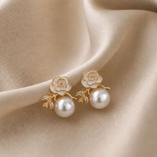 Korean Rose Pearl Earring