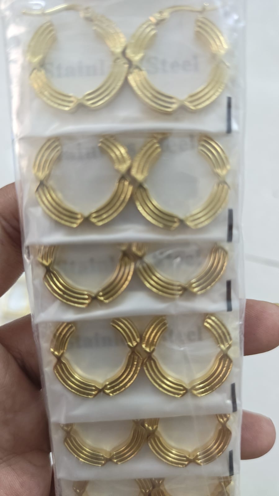 Stainless steel multi-ridged hoop earring