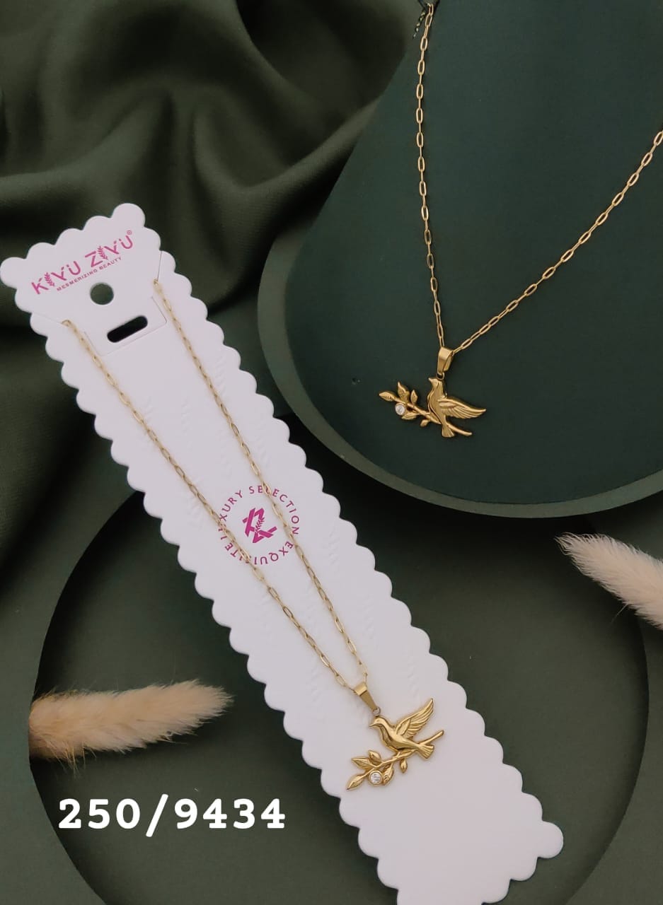 Anti Tarnish Golden Bird & Branch Pendant Necklace