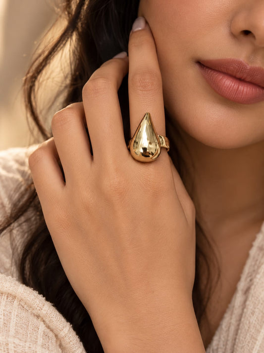 Gold-Tone Teardrop Dome Statement Ring