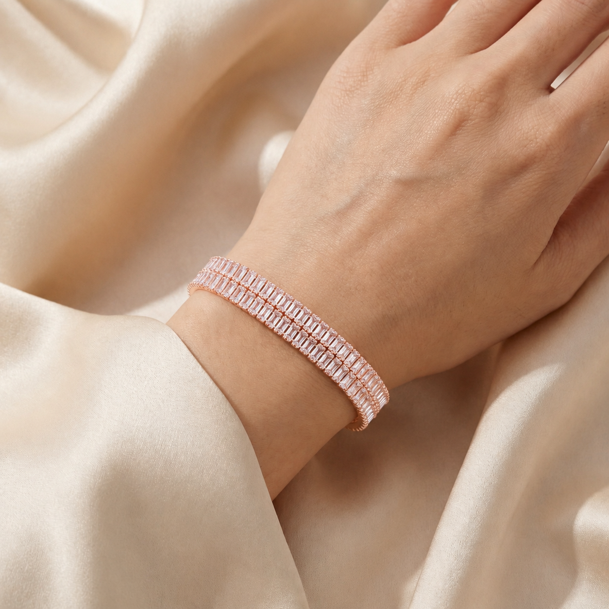 Rose Gold Plated Rectangular Cut Cubic Zirconia Tennis Bracelet small size